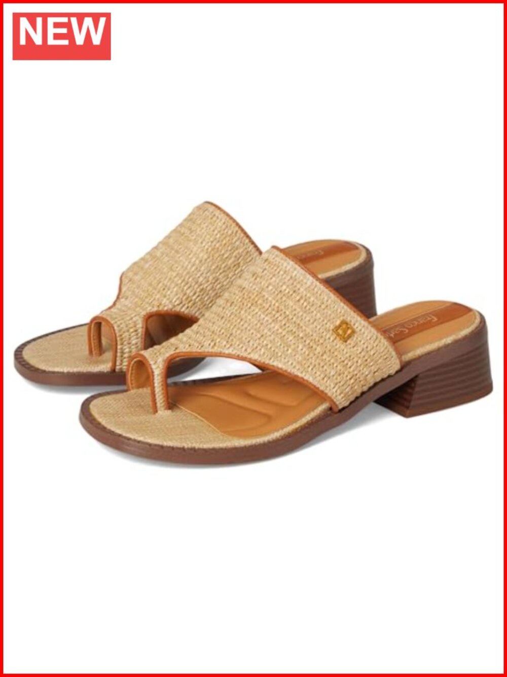 Raffia Thong Sandals Slide On Block Heel Open Toe Casual